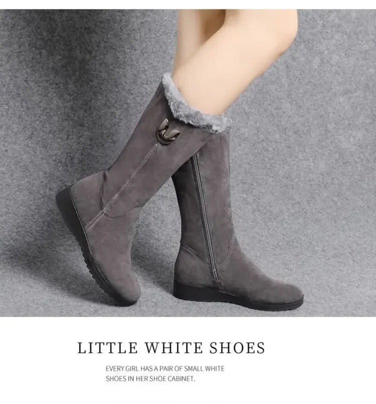 Chelsea quente botas de pele alta mulheres 2025 sapatos de inverno para mulher chunky meados de bezerro de pelúcia neve botas planas zip moda botas de mujer