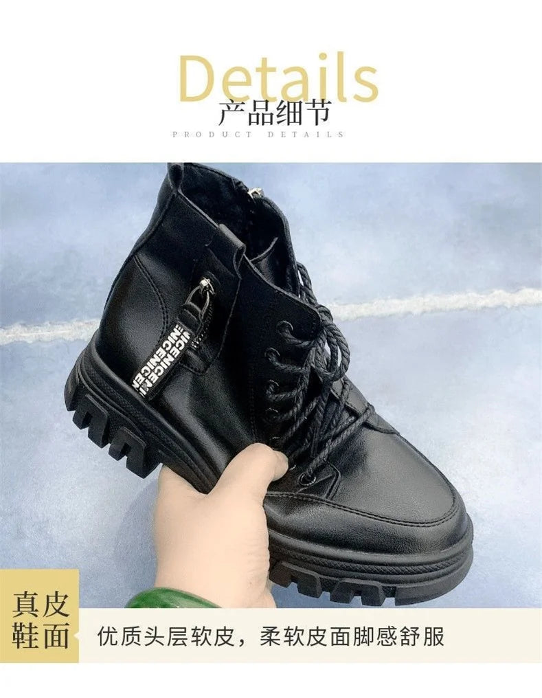 Sapatos 2023 moda inverno quente feminino preto sapatos casuais mais veludo all-match tênis de sola grossa botas de algodão