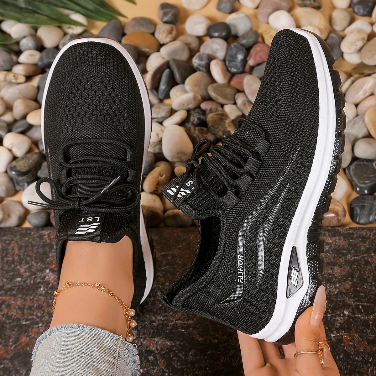 Sapatos femininos, solas macias, pés não cansados, tênis de verão, sapatos plataforma, tecelagem voadora, tênis femininos respiráveis