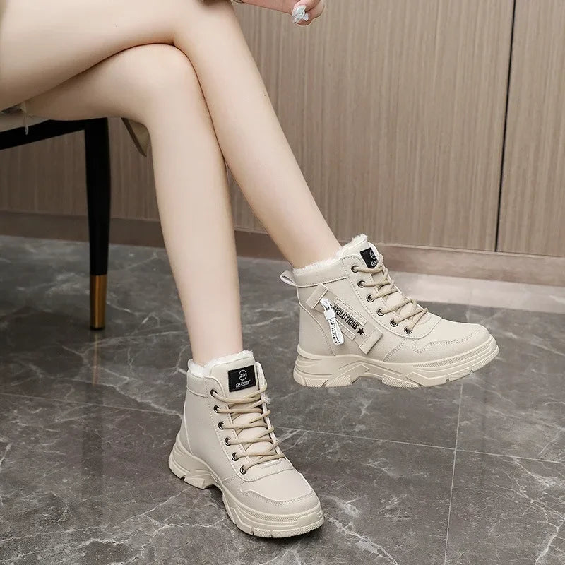 Botas femininas 2024 moda inverno à prova dwaterproof água altura aumentada botas de neve quente mais alta superior algodão sapatos plataforma esportes tornozelo botas