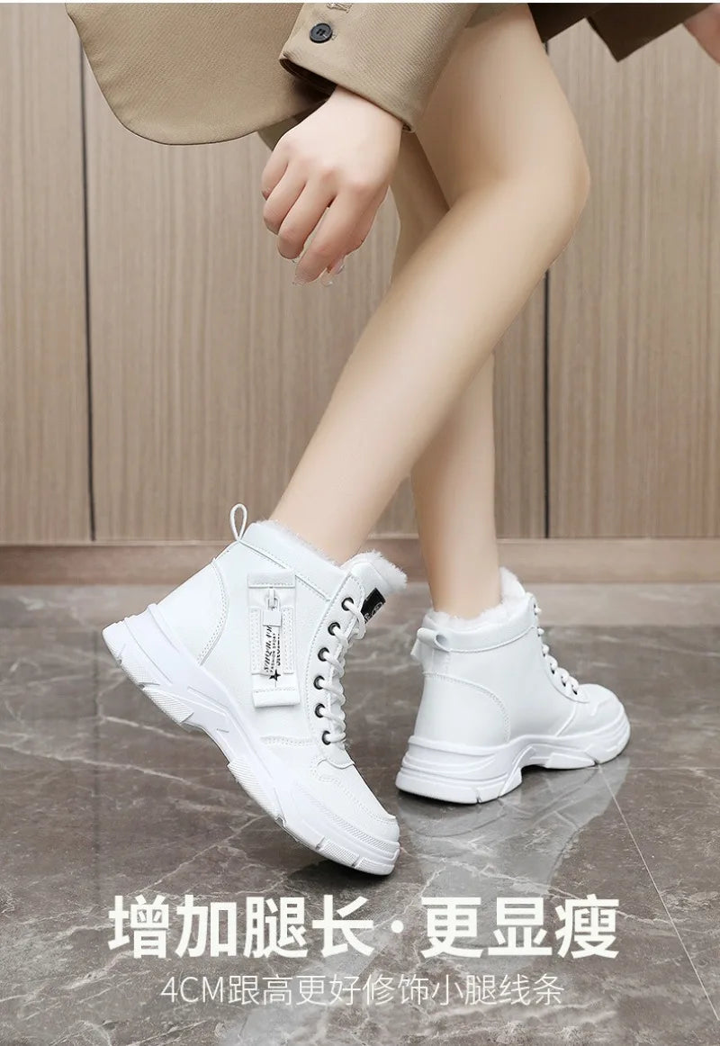 Botas femininas 2024 moda inverno à prova dwaterproof água altura aumentada botas de neve quente mais alta superior algodão sapatos plataforma esportes tornozelo botas