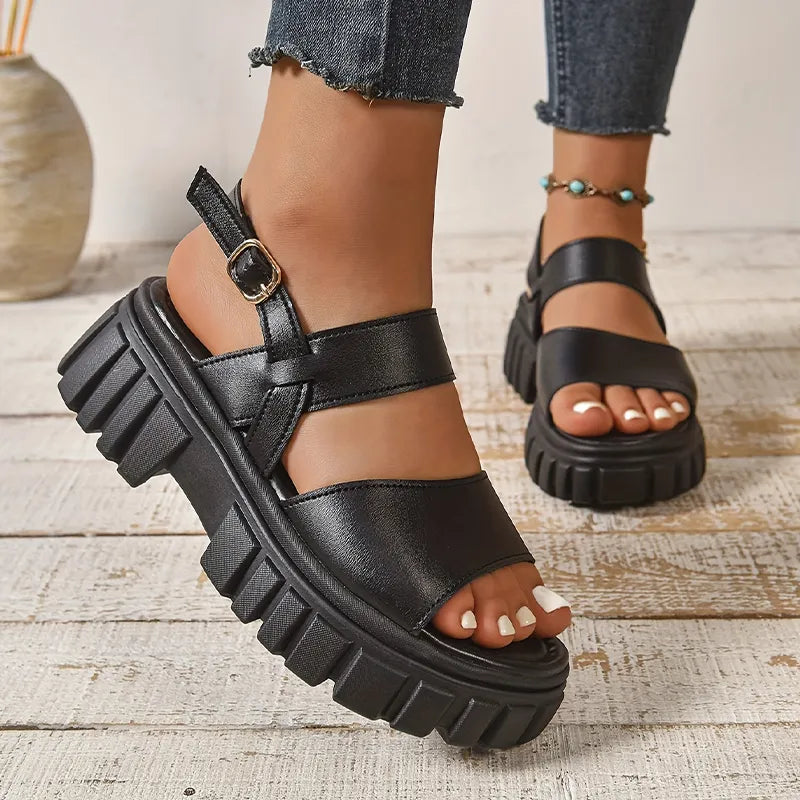 Sandálias Femininas de Couro, Confortáveis, Estilosas e com Sola Grossa