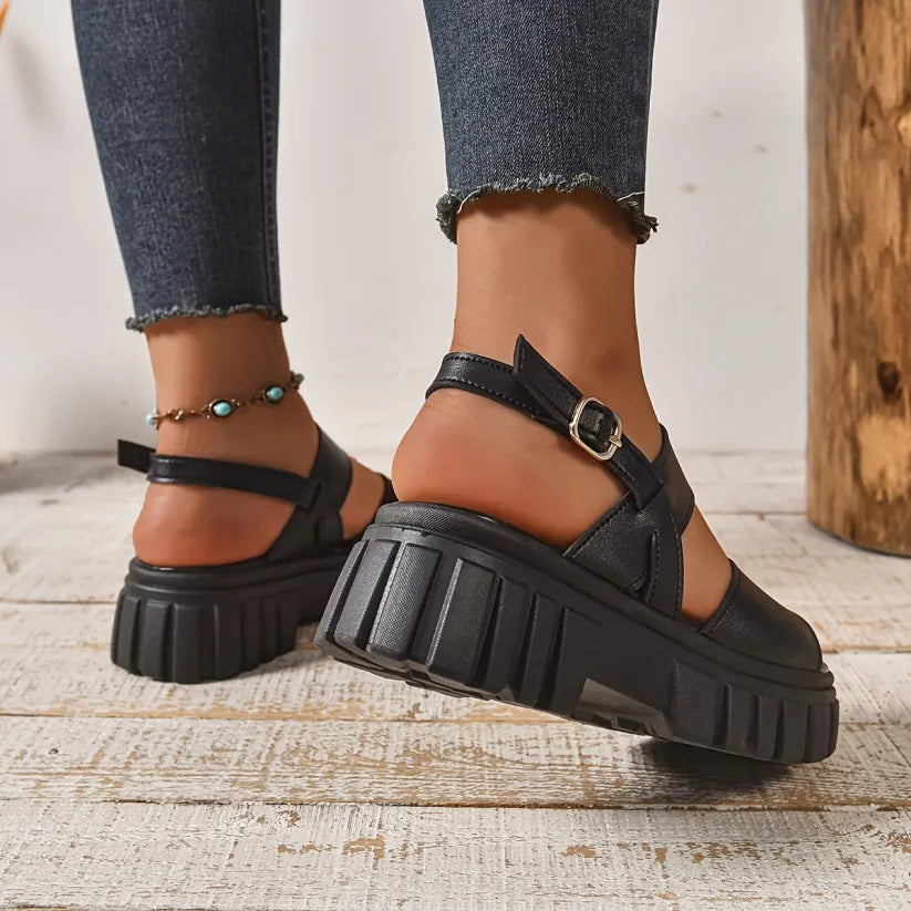 Sandálias Femininas de Couro, Confortáveis, Estilosas e com Sola Grossa