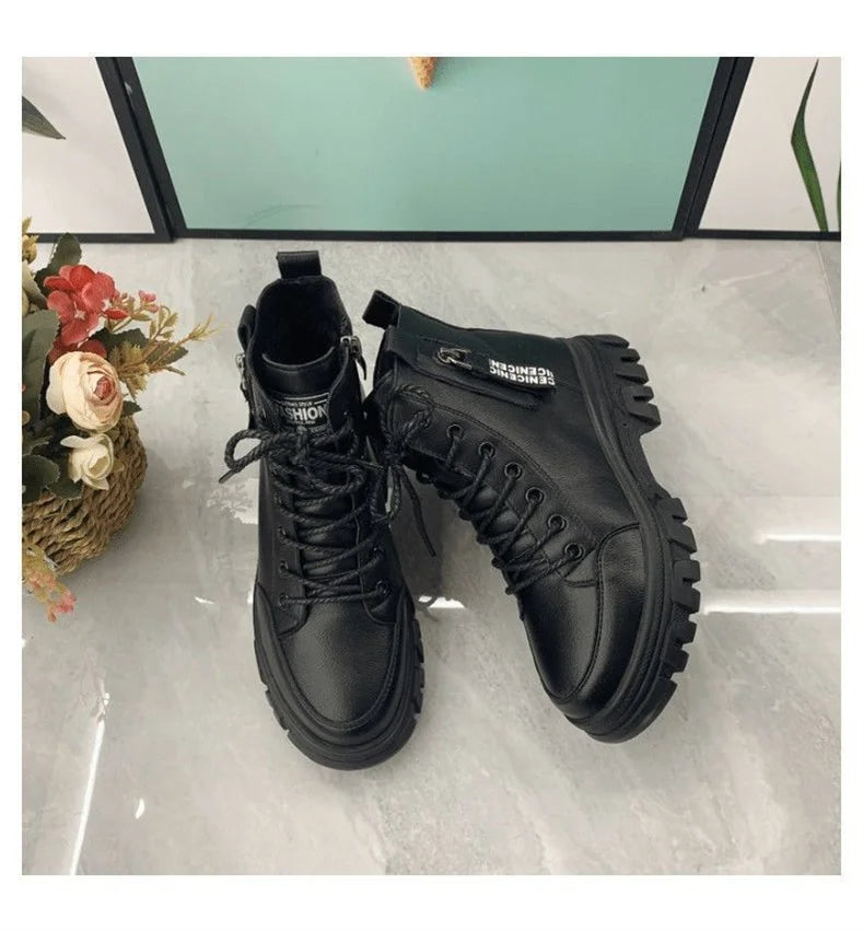 Sapatos 2023 moda inverno quente feminino preto sapatos casuais mais veludo all-match tênis de sola grossa botas de algodão