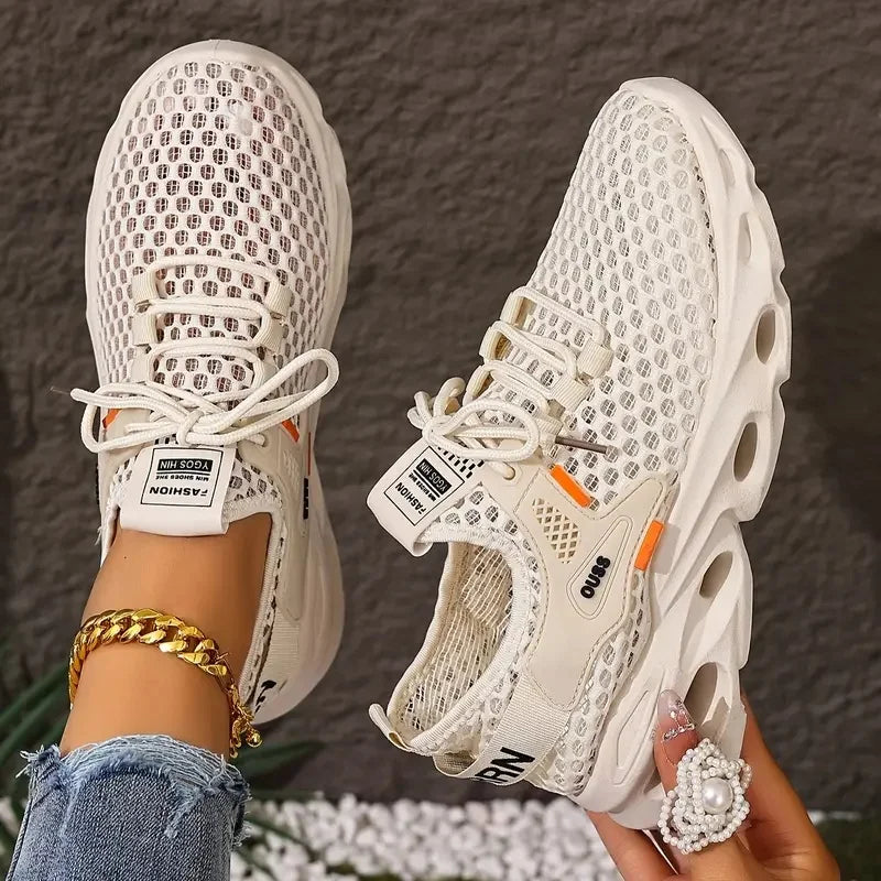 Tênis de malha respirável feminino-sapatos de caminhada casuais leves design de renda para atividades ao ar livre de verão tênis femininos