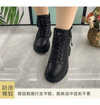 Sapatos 2023 moda inverno quente feminino preto sapatos casuais mais veludo all-match tênis de sola grossa botas de algodão