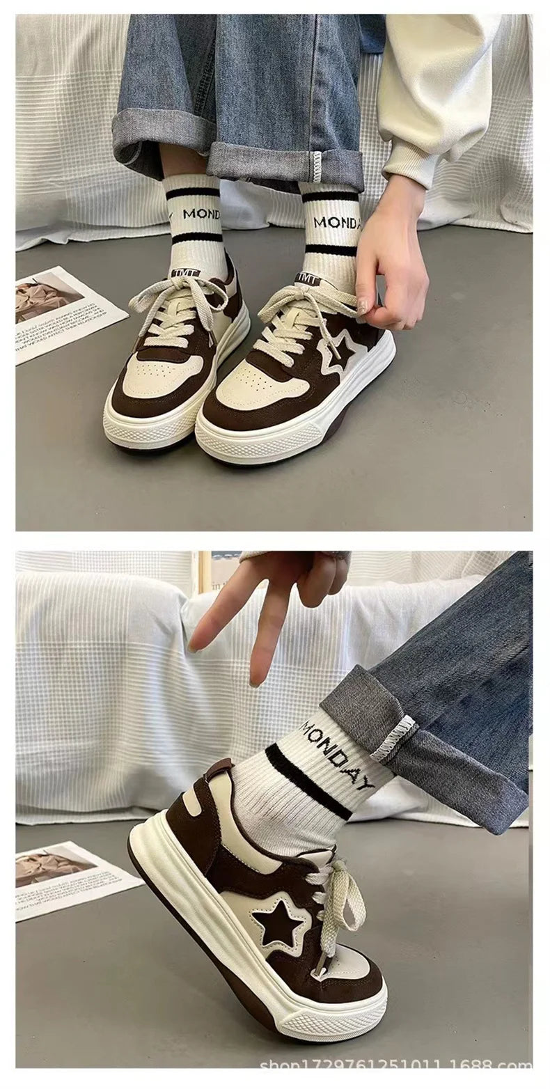 Mocassins esportivos casuais estrelas para mulheres, sapatos esportivos volumosos, fundo macio com conforto ao ar livre, sapatos antiderrapantes, moda