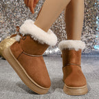 Nova moda arco dedo do pé redondo elegante botas de neve inverno plana resistente ao desgaste macio estudantes mais veludo quente sapatos femininos
