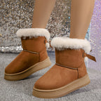 Nova moda arco dedo do pé redondo elegante botas de neve inverno plana resistente ao desgaste macio estudantes mais veludo quente sapatos femininos