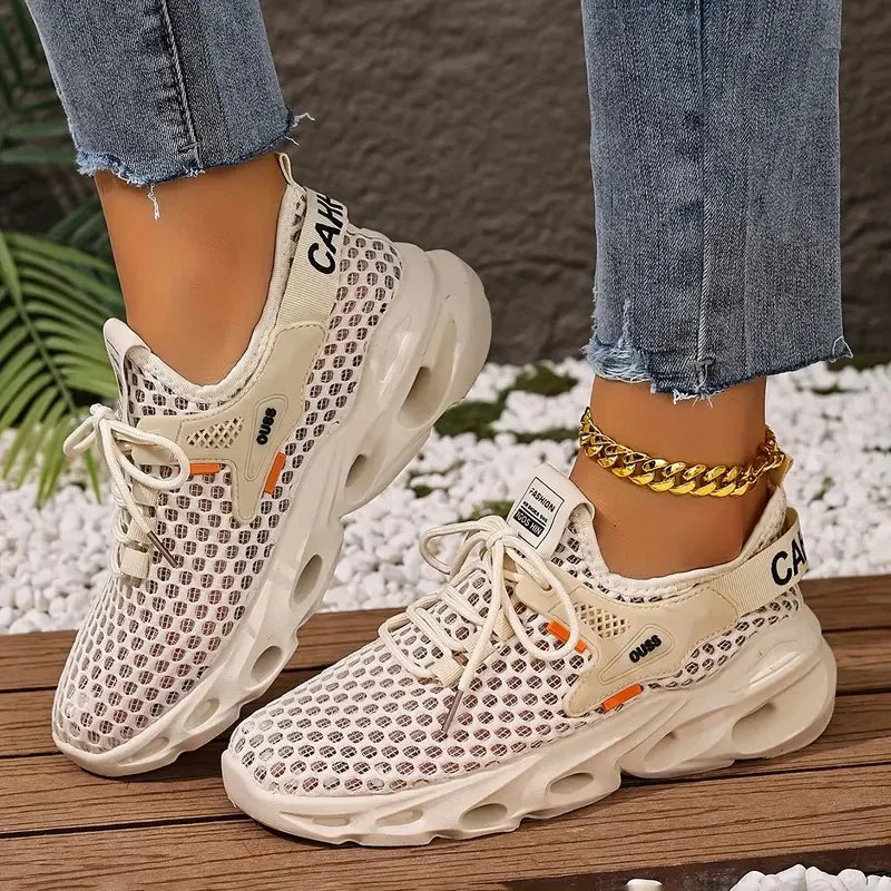 Tênis de malha respirável feminino-sapatos de caminhada casuais leves design de renda para atividades ao ar livre de verão tênis femininos