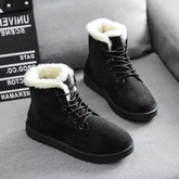 Sorriso pop inverno novas botas de neve planas confortáveis quentes veludo de pelúcia sapatos de algodão dedo do pé redondo botas de neve rendas botas curtas femininas