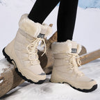 Botas de pelúcia Moifeng-Mid-Calf para mulheres, sapatos de inverno quente, botas de neve marrom, calçado feminino