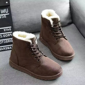 Sorriso pop inverno novas botas de neve planas confortáveis quentes veludo de pelúcia sapatos de algodão dedo do pé redondo botas de neve rendas botas curtas femininas