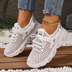 Tênis de malha respirável feminino-sapatos de caminhada casuais leves design de renda para atividades ao ar livre de verão tênis femininos