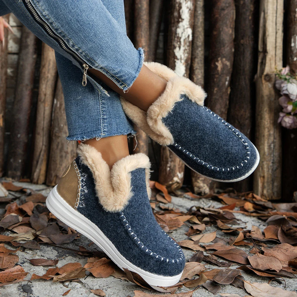 Inverno apartamentos mulheres botas de tornozelo de neve curto de pelúcia sapatos de algodão inverno designer quente sapatos casuais 2024 tendência andando zapatos senhoras