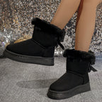Nova moda arco dedo do pé redondo elegante botas de neve inverno plana resistente ao desgaste macio estudantes mais veludo quente sapatos femininos
