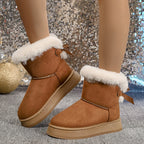 Nova moda arco dedo do pé redondo elegante botas de neve inverno plana resistente ao desgaste macio estudantes mais veludo quente sapatos femininos