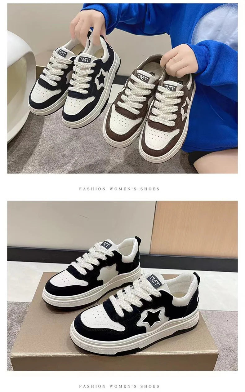 Mocassins esportivos casuais estrelas para mulheres, sapatos esportivos volumosos, fundo macio com conforto ao ar livre, sapatos antiderrapantes, moda