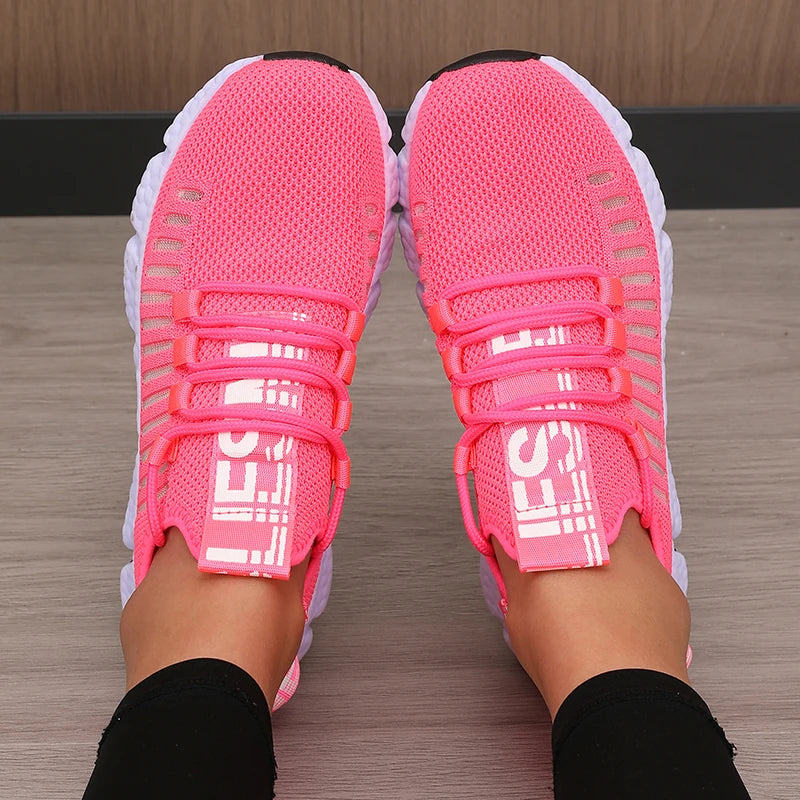 Sapatos esportivos de plataforma feminina com design moderno e respirável sapatos confortáveis ao ar livre caminhadas sapatos casuais