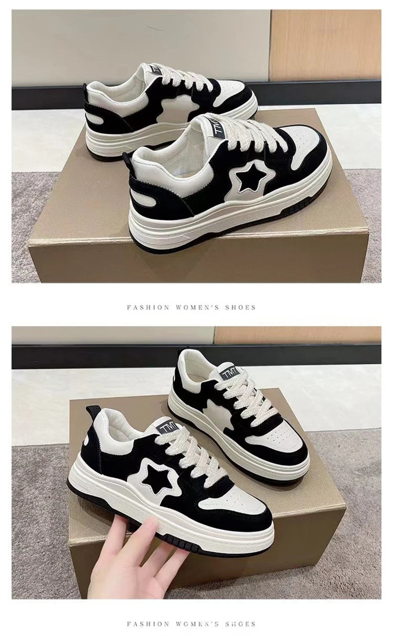 Mocassins esportivos casuais estrelas para mulheres, sapatos esportivos volumosos, fundo macio com conforto ao ar livre, sapatos antiderrapantes, moda