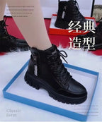 Sapatos 2023 moda inverno quente feminino preto sapatos casuais mais veludo all-match tênis de sola grossa botas de algodão