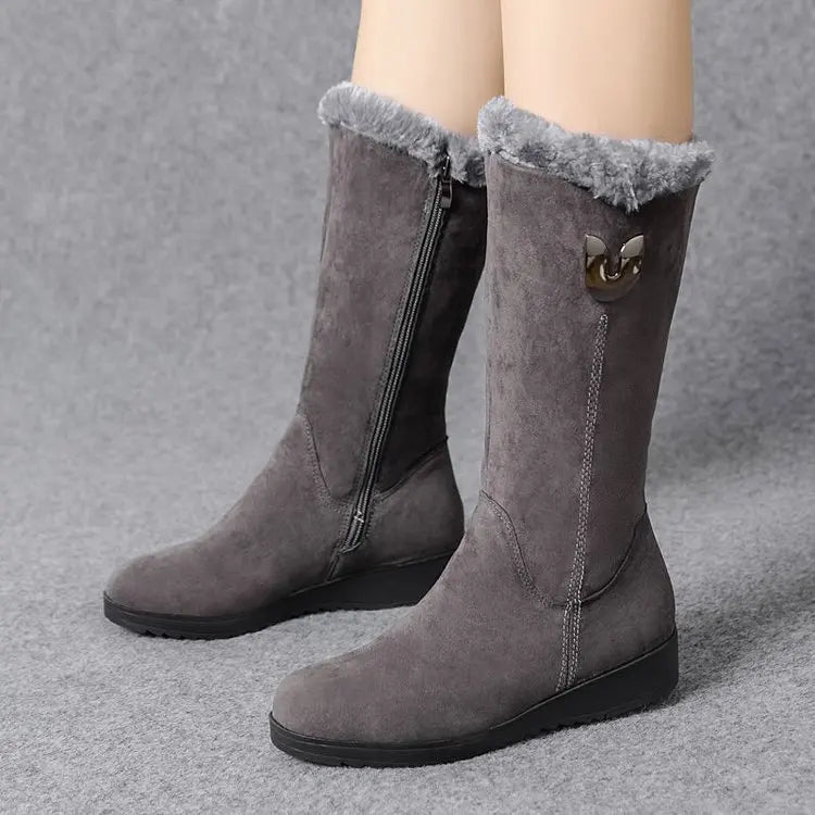 Chelsea quente botas de pele alta mulheres 2025 sapatos de inverno para mulher chunky meados de bezerro de pelúcia neve botas planas zip moda botas de mujer