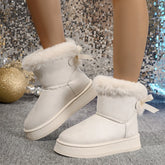 Nova moda arco dedo do pé redondo elegante botas de neve inverno plana resistente ao desgaste macio estudantes mais veludo quente sapatos femininos