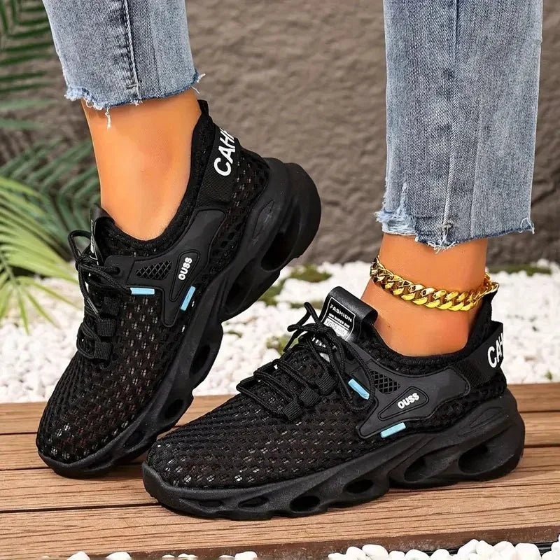 Tênis de malha respirável feminino-sapatos de caminhada casuais leves design de renda para atividades ao ar livre de verão tênis femininos