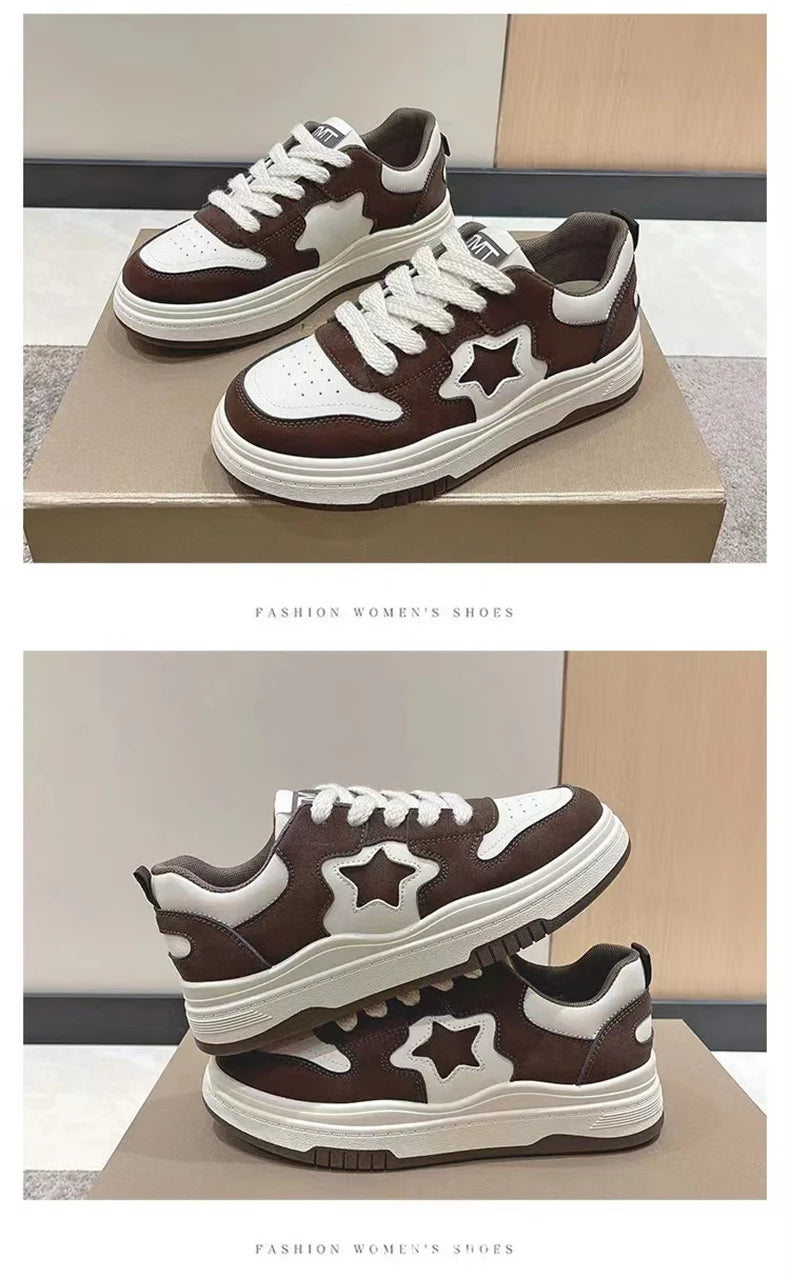 Mocassins esportivos casuais estrelas para mulheres, sapatos esportivos volumosos, fundo macio com conforto ao ar livre, sapatos antiderrapantes, moda