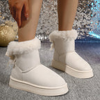 Nova moda arco dedo do pé redondo elegante botas de neve inverno plana resistente ao desgaste macio estudantes mais veludo quente sapatos femininos