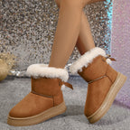 Nova moda arco dedo do pé redondo elegante botas de neve inverno plana resistente ao desgaste macio estudantes mais veludo quente sapatos femininos