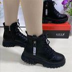 Sapatos 2023 moda inverno quente feminino preto sapatos casuais mais veludo all-match tênis de sola grossa botas de algodão