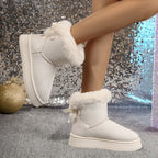 Nova moda arco dedo do pé redondo elegante botas de neve inverno plana resistente ao desgaste macio estudantes mais veludo quente sapatos femininos