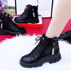 Sapatos 2023 moda inverno quente feminino preto sapatos casuais mais veludo all-match tênis de sola grossa botas de algodão