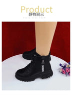 Sapatos 2023 moda inverno quente feminino preto sapatos casuais mais veludo all-match tênis de sola grossa botas de algodão