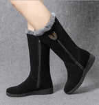 Chelsea quente botas de pele alta mulheres 2025 sapatos de inverno para mulher chunky meados de bezerro de pelúcia neve botas planas zip moda botas de mujer