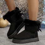 Nova moda arco dedo do pé redondo elegante botas de neve inverno plana resistente ao desgaste macio estudantes mais veludo quente sapatos femininos