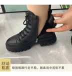 Sapatos 2023 moda inverno quente feminino preto sapatos casuais mais veludo all-match tênis de sola grossa botas de algodão