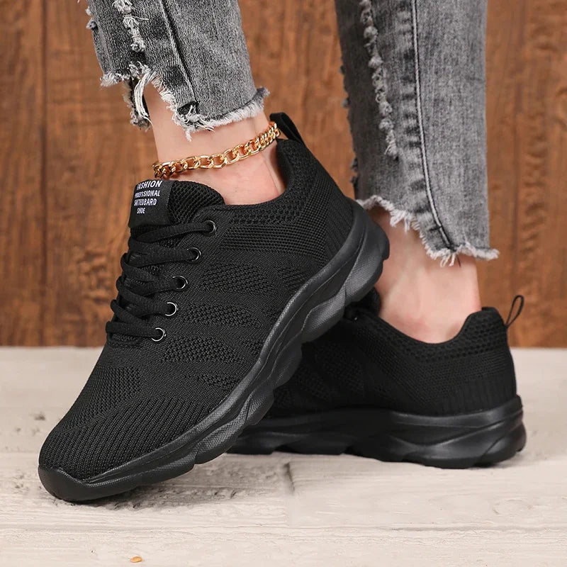 Novo verão feminino tecido malha sapatos elegante minimalista preto requintado tênis de secagem rápida anti-skid respirável tênis de corrida