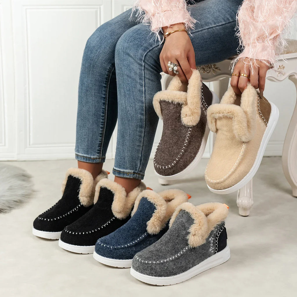 Inverno apartamentos mulheres botas de tornozelo de neve curto de pelúcia sapatos de algodão inverno designer quente sapatos casuais 2024 tendência andando zapatos senhoras