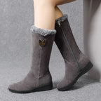 Chelsea quente botas de pele alta mulheres 2025 sapatos de inverno para mulher chunky meados de bezerro de pelúcia neve botas planas zip moda botas de mujer