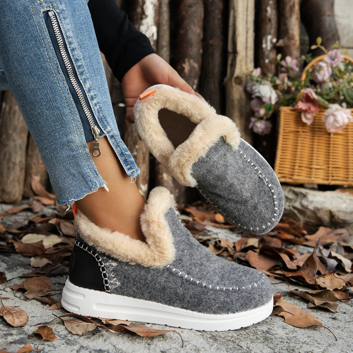 Inverno apartamentos mulheres botas de tornozelo de neve curto de pelúcia sapatos de algodão inverno designer quente sapatos casuais 2024 tendência andando zapatos senhoras