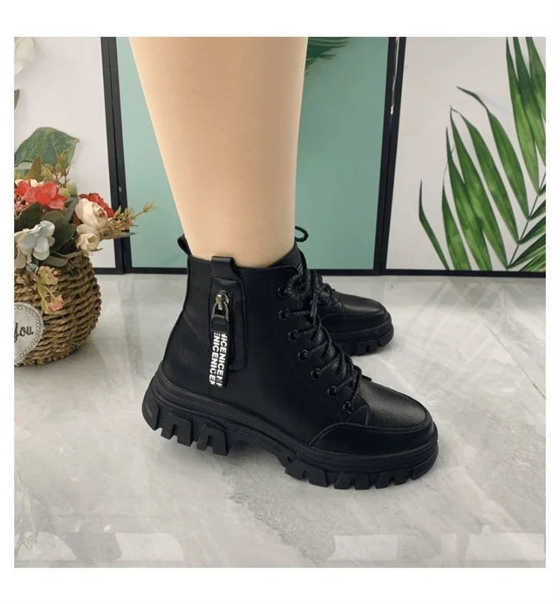 Sapatos 2023 moda inverno quente feminino preto sapatos casuais mais veludo all-match tênis de sola grossa botas de algodão