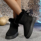 Nova moda arco dedo do pé redondo elegante botas de neve inverno plana resistente ao desgaste macio estudantes mais veludo quente sapatos femininos
