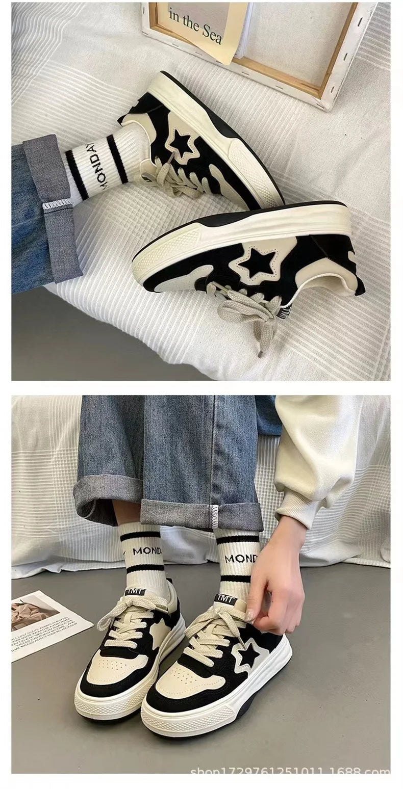 Mocassins esportivos casuais estrelas para mulheres, sapatos esportivos volumosos, fundo macio com conforto ao ar livre, sapatos antiderrapantes, moda