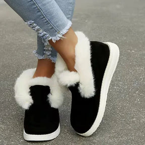 Novas senhoras deslizamento em botas de tornozelo confortáveis mulheres inverno quente pele de pelúcia botas de neve sapatos de camurça calçados femininos botas femininas
