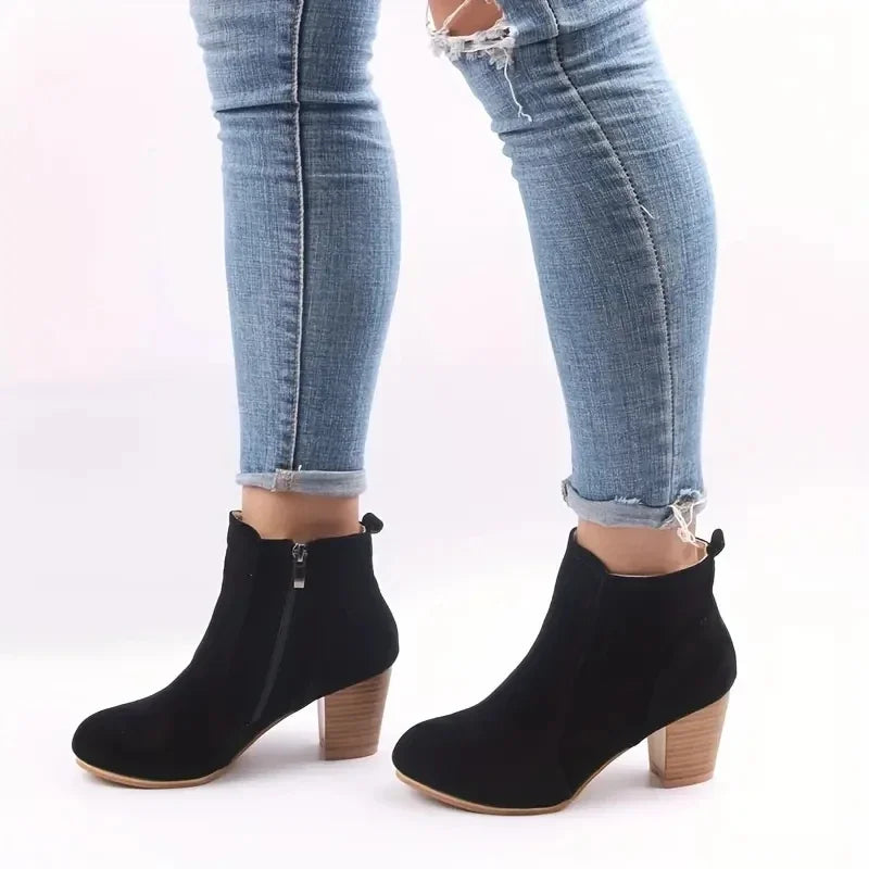 Mulher botas outono inverno saltos grossos zip sapatos para mulheres de luxo moda chelsea tornozelo botas femininas moda botas confortáveis