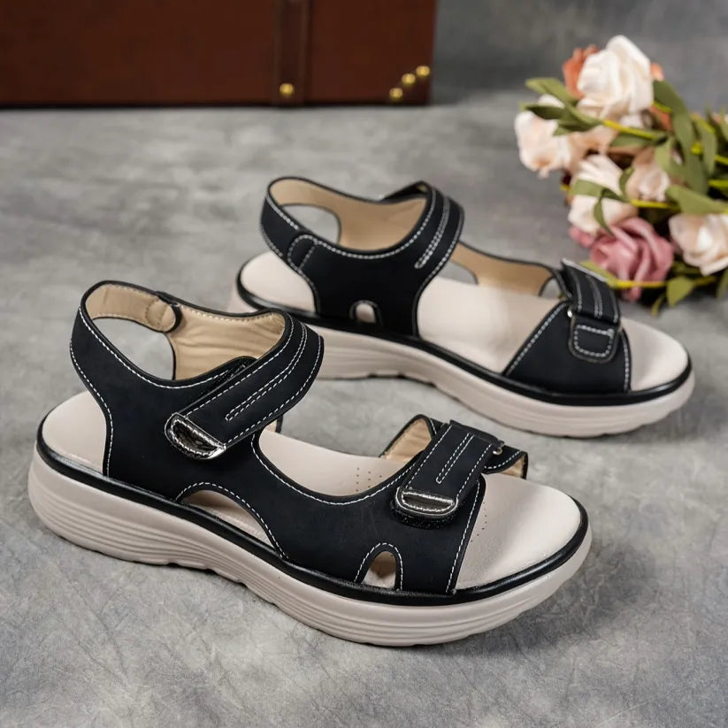 Sandálias Ortopédicas Femininas em Couro, Confortáveis, com Sola Grossa e Tira Ajustável