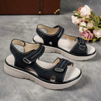 Sandálias Ortopédicas Femininas em Couro, Confortáveis, com Sola Grossa e Tira Ajustável