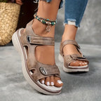 Sandálias Ortopédicas Femininas em Couro, Confortáveis, com Sola Grossa e Tira Ajustável